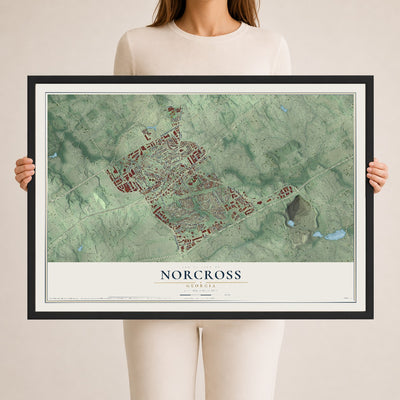 Norcross, Georgia map print, 24" x 36" W/ Black Ayous Wood Frame mockup