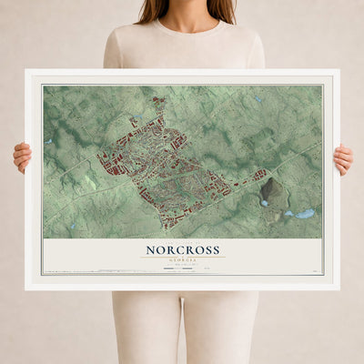 Norcross, Georgia map print, 24" x 36" W/ White Ayous Wood Frame mockup