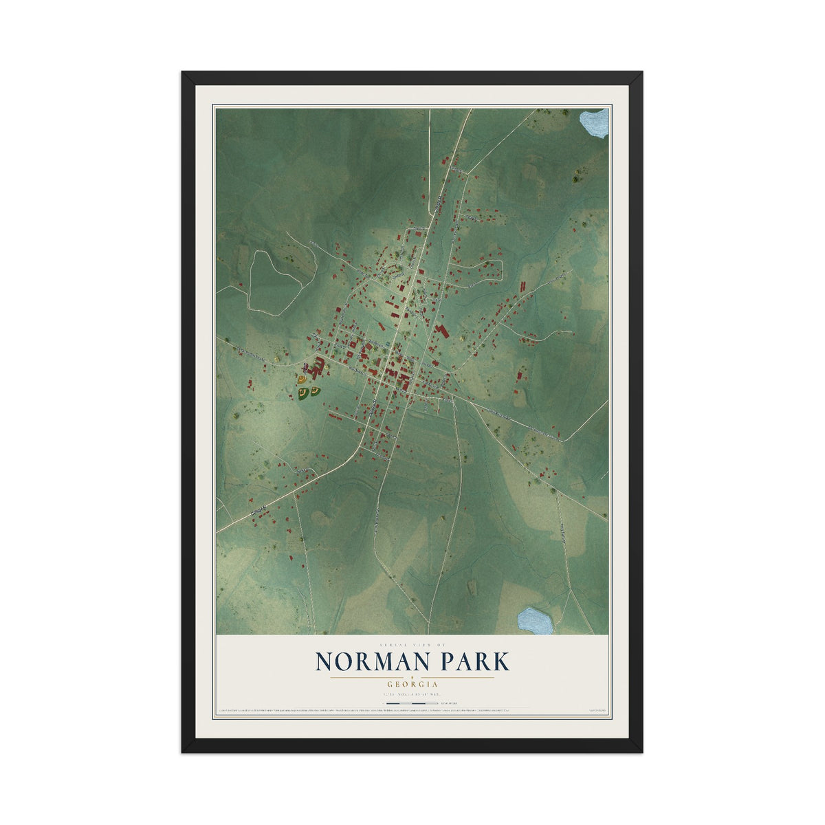 Norman Park, Georgia map print, 12" x 18" W/ Black Ayous Wood Frame mockup