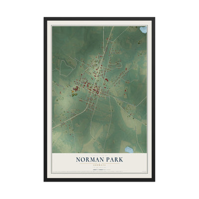 Norman Park, Georgia map print, 12" x 18" W/ Black Ayous Wood Frame mockup