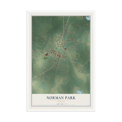Norman Park, Georgia map print, 12" x 18" W/ White Ayous Wood Frame mockup
