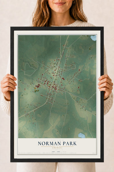 Norman Park, Georgia map print, 18" x 24" W/ Black Ayous Wood Frame mockup