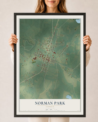 Norman Park, Georgia map print, 24" x 36" W/ Black Ayous Wood Frame mockup