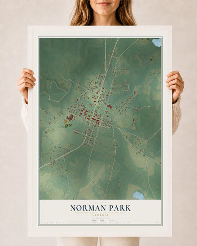 Norman Park, Georgia map print, 24" x 36" W/ White Ayous Wood Frame mockup