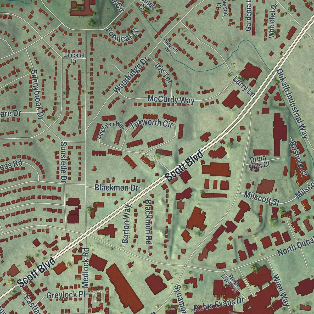 Close-up 1 of the North Decatur, Georgia map artwork