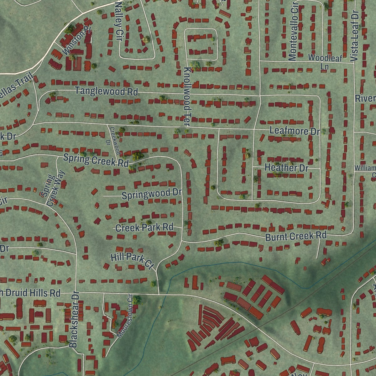 Close-up 2 of the North Decatur, Georgia map artwork