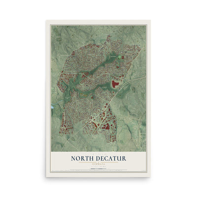 North Decatur, Georgia map print, 12" x 18" Archival Matte Print mockup