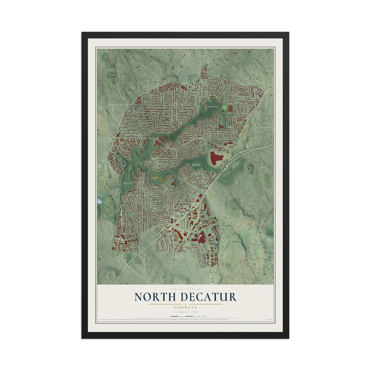 North Decatur, Georgia map print, 12" x 18" W/ Black Ayous Wood Frame mockup