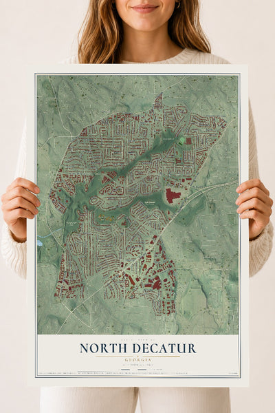 North Decatur, Georgia map print, 18" x 24" Archival Matte Print mockup