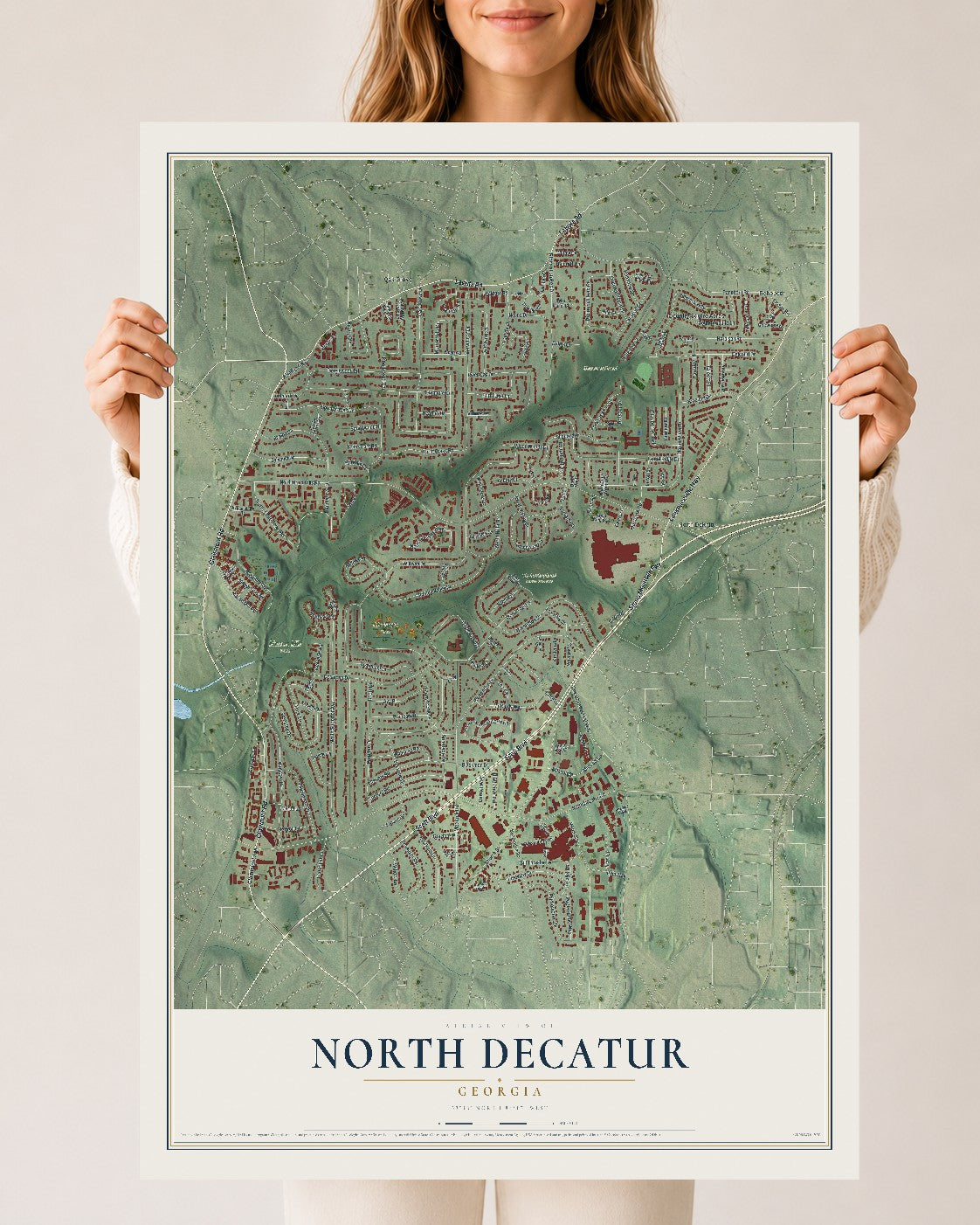 North Decatur, Georgia map print, 24" x 36" Archival Matte Print mockup