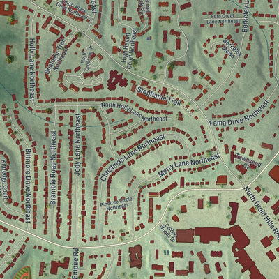 Close-up 1 of the North Druid Hills, Georgia map artwork