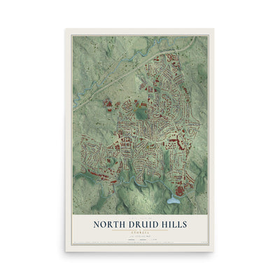 North Druid Hills, Georgia map print, 12" x 18" Archival Matte Print mockup