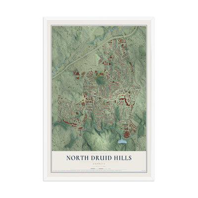 North Druid Hills, Georgia map print, 12" x 18" W/ White Ayous Wood Frame mockup