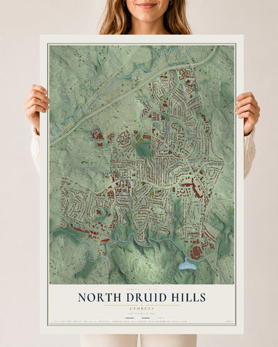 North Druid Hills, Georgia map print, 24" x 36" Archival Matte Print mockup