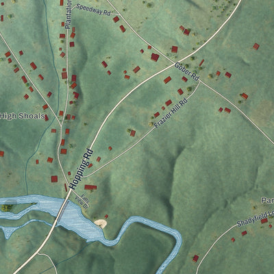 Close-up 2 of the North High Shoals, Georgia map artwork
