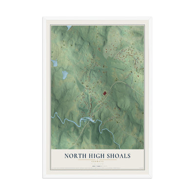 North High Shoals, Georgia map print, 12" x 18" W/ White Ayous Wood Frame mockup