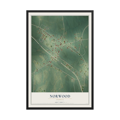 Norwood, Georgia map print, 12" x 18" W/ Black Ayous Wood Frame mockup