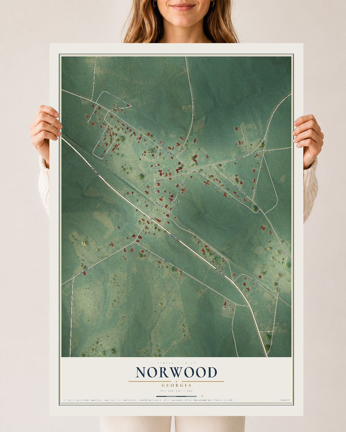 Norwood, Georgia map print, 24" x 36" Archival Matte Print mockup
