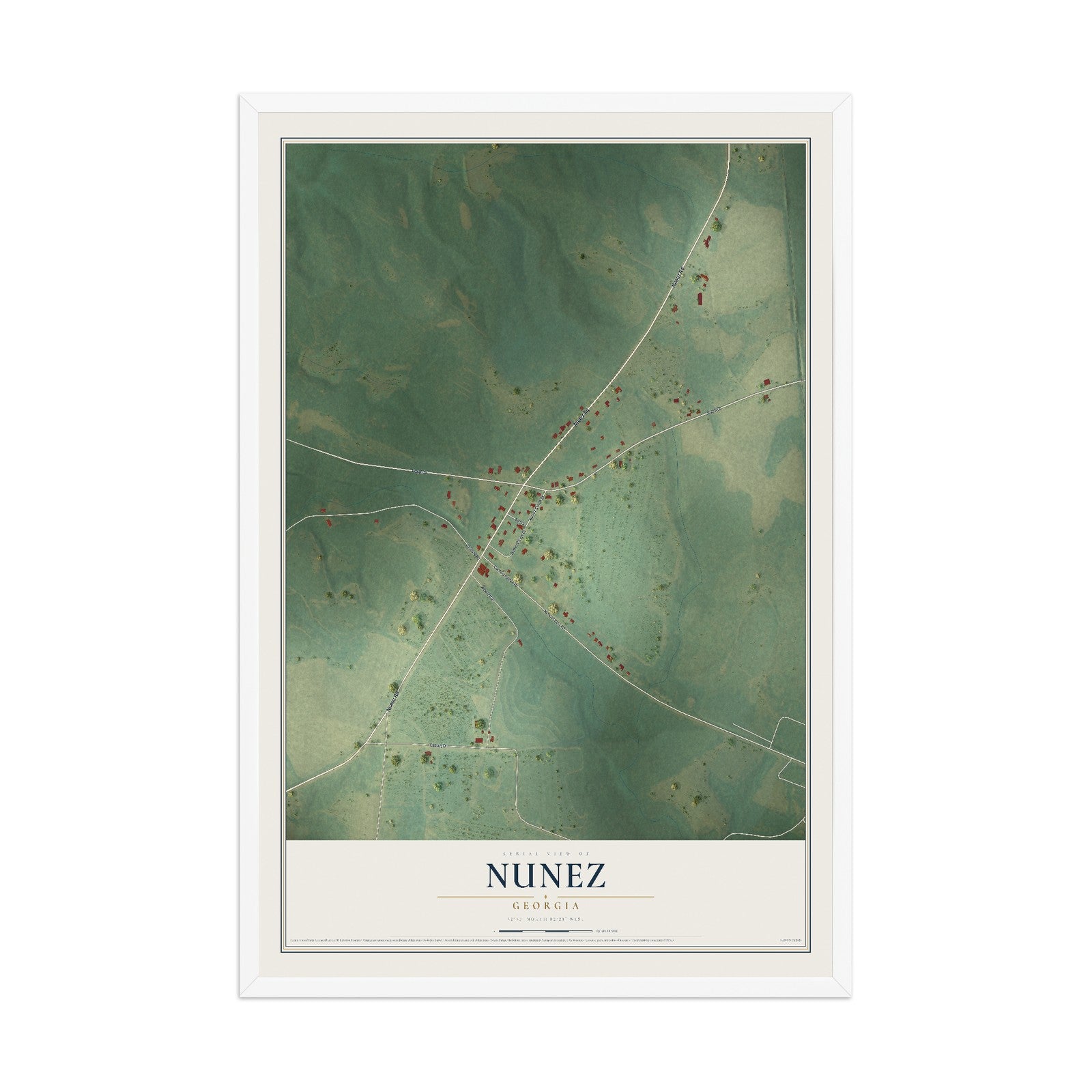 Nunez, Georgia map print, 12" x 18" W/ White Ayous Wood Frame mockup