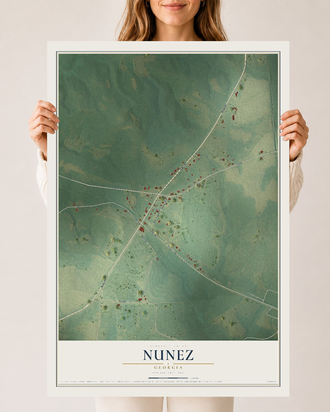 Nunez, Georgia map print, 24" x 36" Archival Matte Print mockup