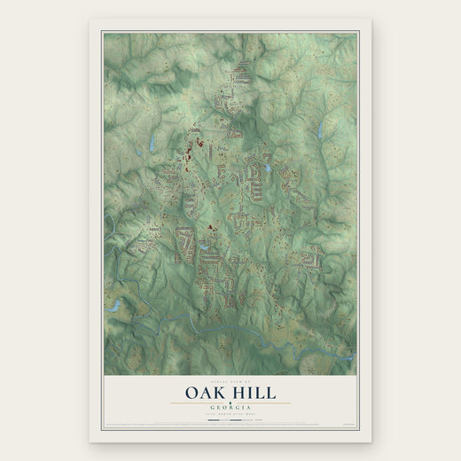 Oak Hill, Georgia map print, the full design