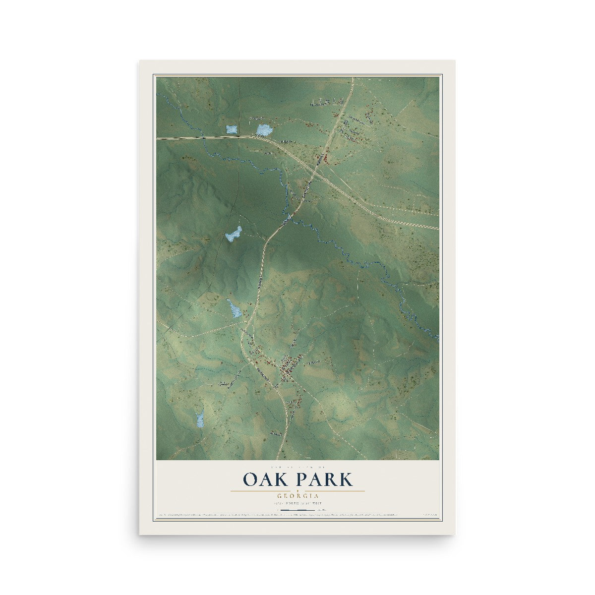 Oak Park, Georgia map print, 12" x 18" Archival Matte Print mockup