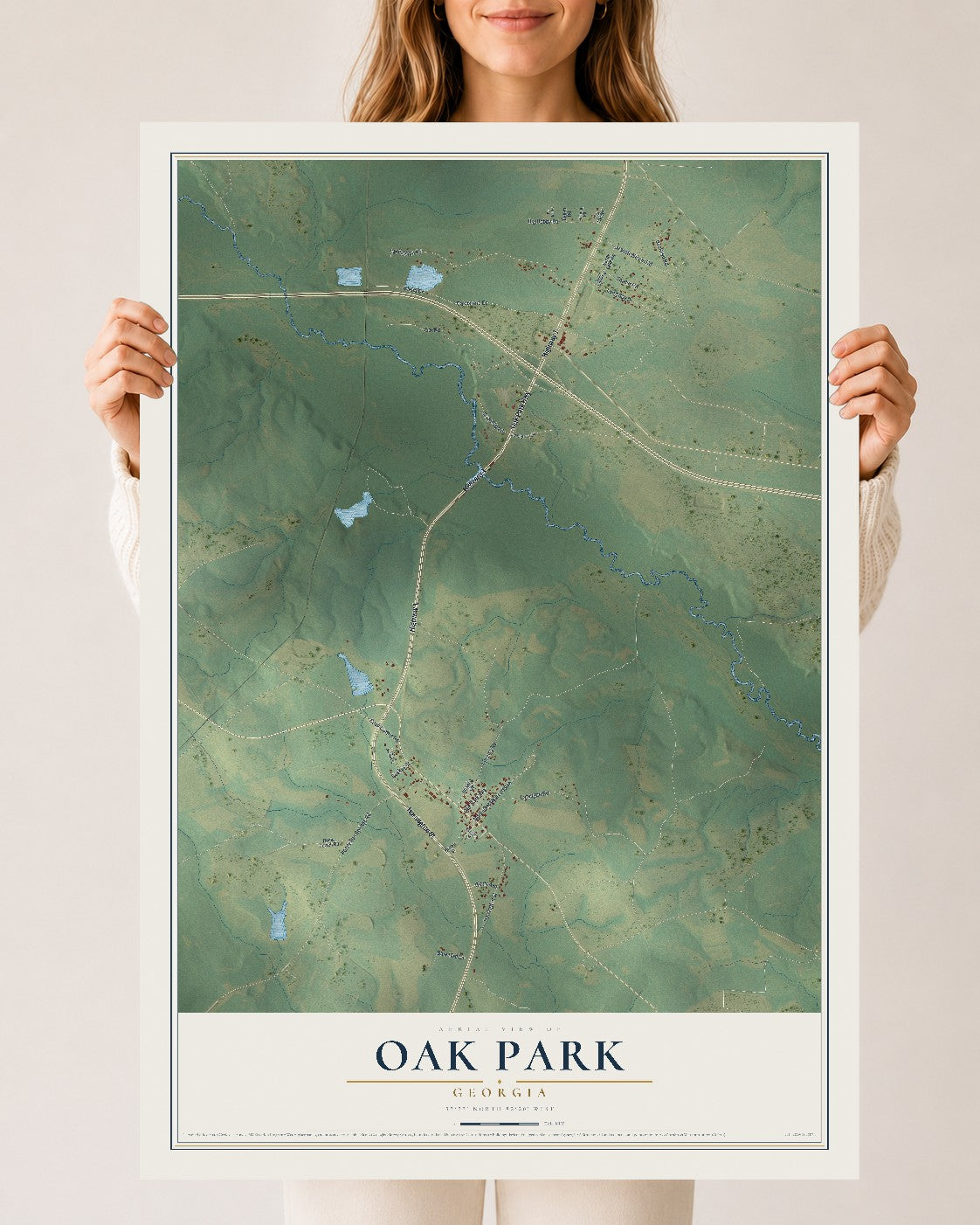 Oak Park, Georgia map print, 24" x 36" Archival Matte Print mockup