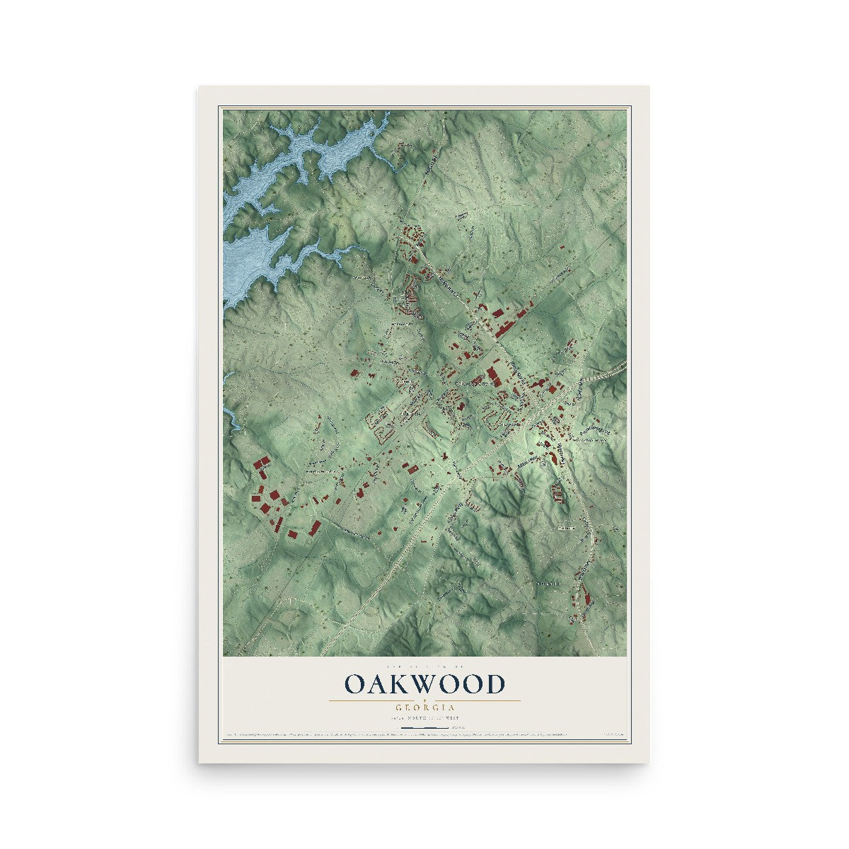 Oakwood, Georgia map print, 12" x 18" Archival Matte Print mockup