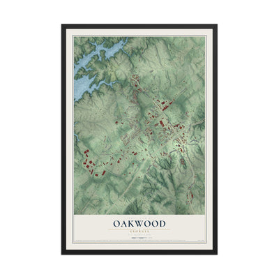 Oakwood, Georgia map print, 12" x 18" W/ Black Ayous Wood Frame mockup