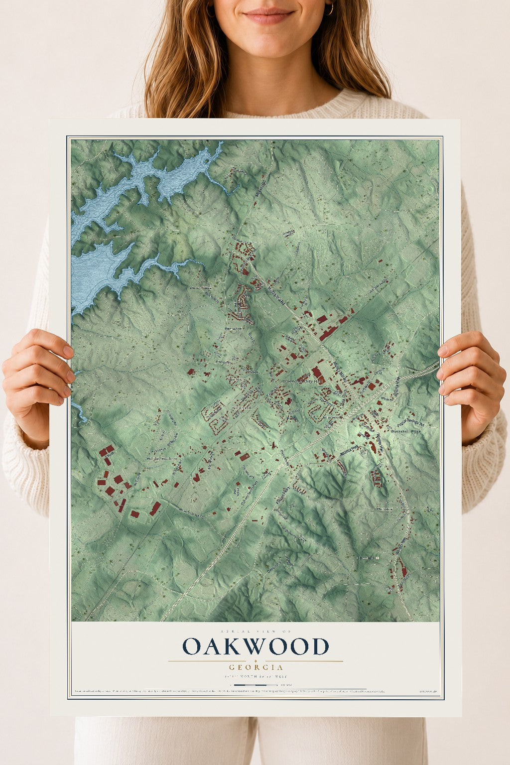 Oakwood, Georgia map print, 18" x 24" Archival Matte Print mockup