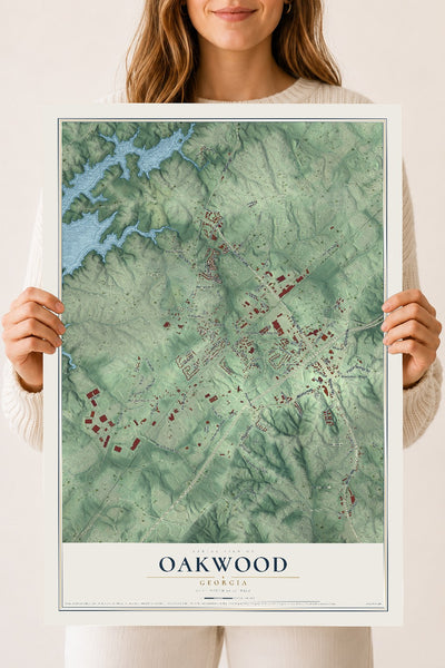Oakwood, Georgia map print, 18" x 24" Archival Matte Print mockup