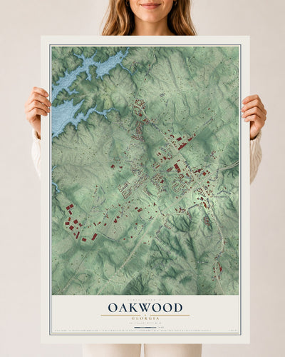 Oakwood, Georgia map print, 24" x 36" Archival Matte Print mockup