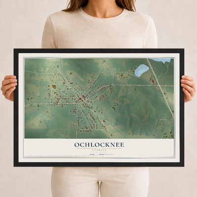 Ochlocknee, Georgia map print, 12" x 18" W/ Black Ayous Wood Frame mockup