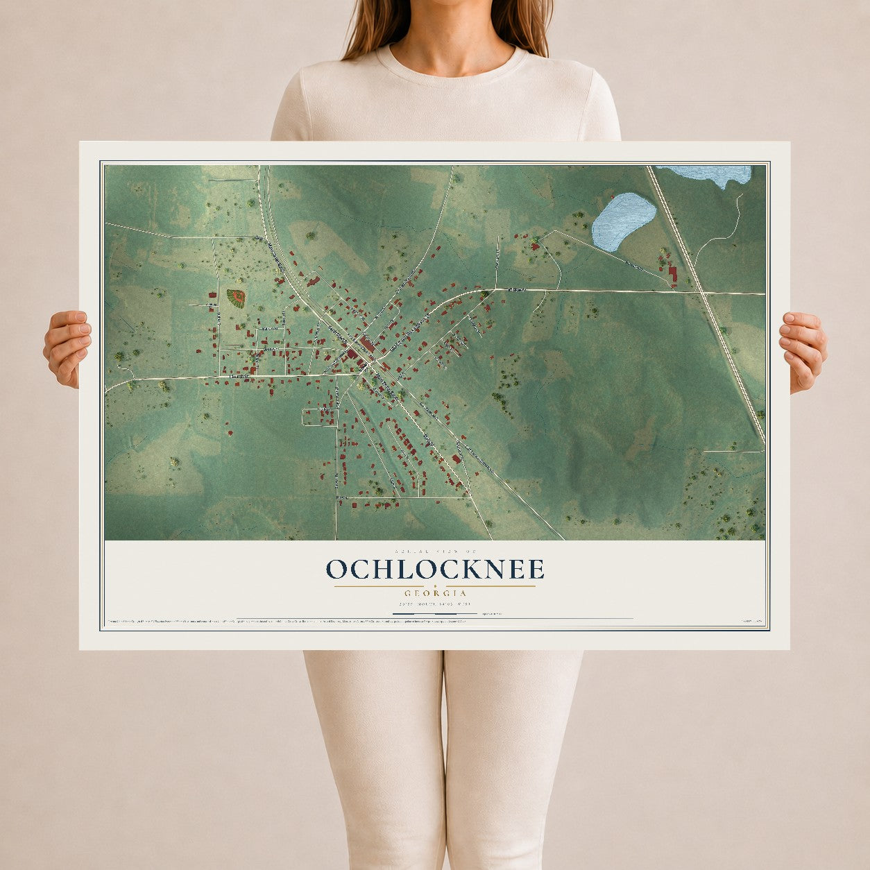Ochlocknee, Georgia map print, 24" x 36" Archival Matte Print mockup