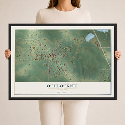 Ochlocknee, Georgia map print, 24" x 36" W/ Black Ayous Wood Frame mockup