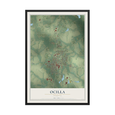 Ocilla, Georgia map print, 12" x 18" W/ Black Ayous Wood Frame mockup