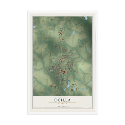 Ocilla, Georgia map print, 12" x 18" W/ White Ayous Wood Frame mockup