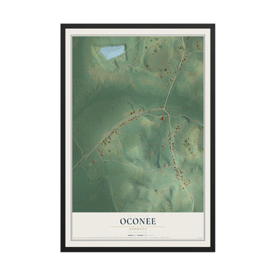 Oconee, Georgia map print, 12" x 18" W/ Black Ayous Wood Frame mockup