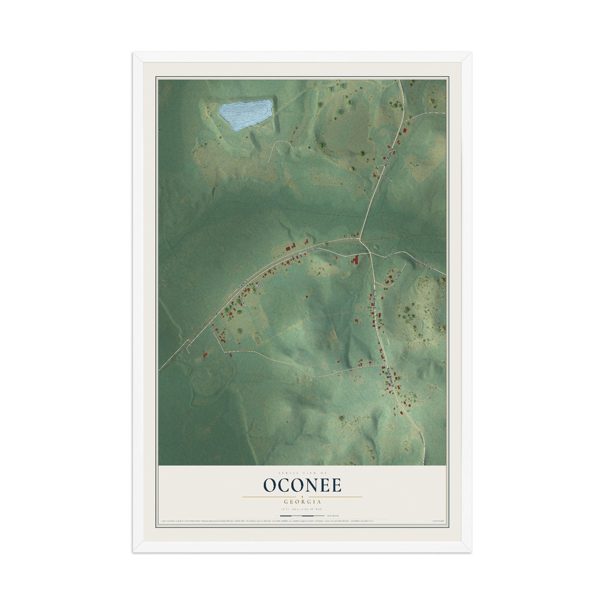 Oconee, Georgia map print, 12" x 18" W/ White Ayous Wood Frame mockup