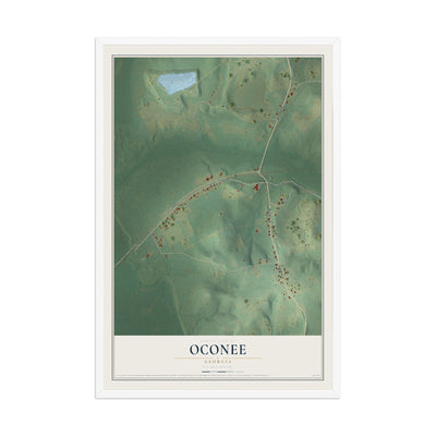 Oconee, Georgia map print, 12" x 18" W/ White Ayous Wood Frame mockup