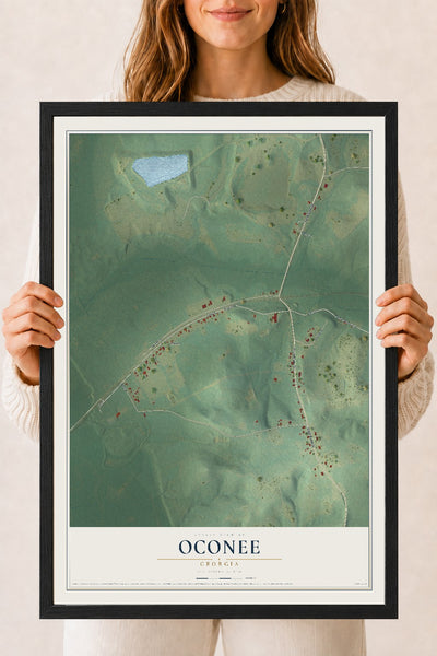 Oconee, Georgia map print, 18" x 24" W/ Black Ayous Wood Frame mockup