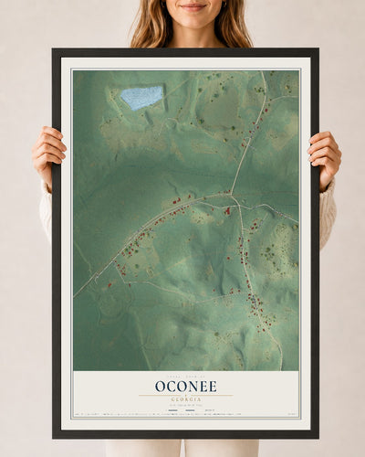 Oconee, Georgia map print, 24" x 36" W/ Black Ayous Wood Frame mockup