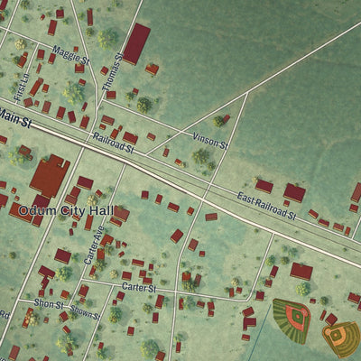 Close-up 1 of the Odum, Georgia map artwork