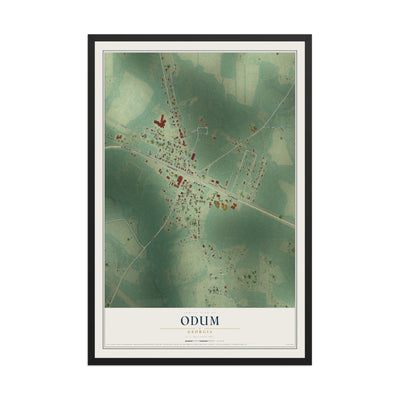 Odum, Georgia map print, 12" x 18" W/ Black Ayous Wood Frame mockup