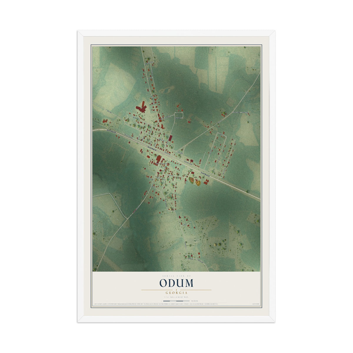 Odum, Georgia map print, 12" x 18" W/ White Ayous Wood Frame mockup
