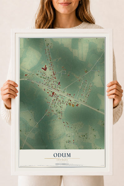Odum, Georgia map print, 18" x 24" W/ White Ayous Wood Frame mockup