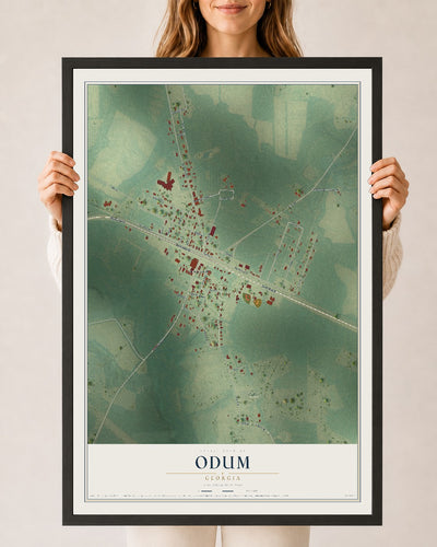 Odum, Georgia map print, 24" x 36" W/ Black Ayous Wood Frame mockup
