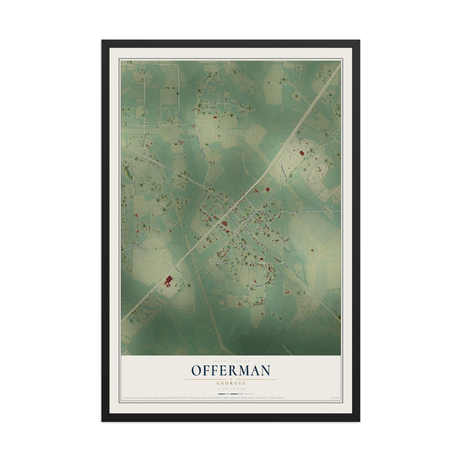 Offerman, Georgia map print, 12" x 18" W/ Black Ayous Wood Frame mockup