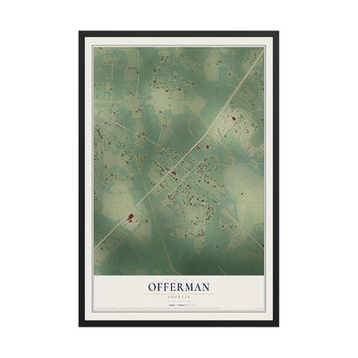 Offerman, Georgia map print, 12" x 18" W/ Black Ayous Wood Frame mockup
