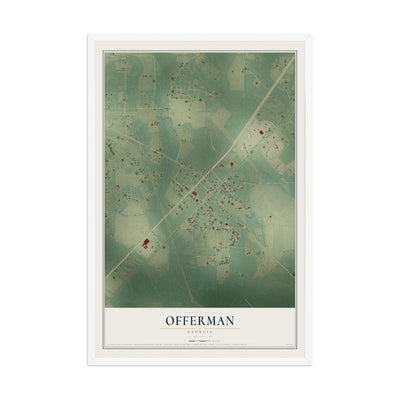 Offerman, Georgia map print, 12" x 18" W/ White Ayous Wood Frame mockup